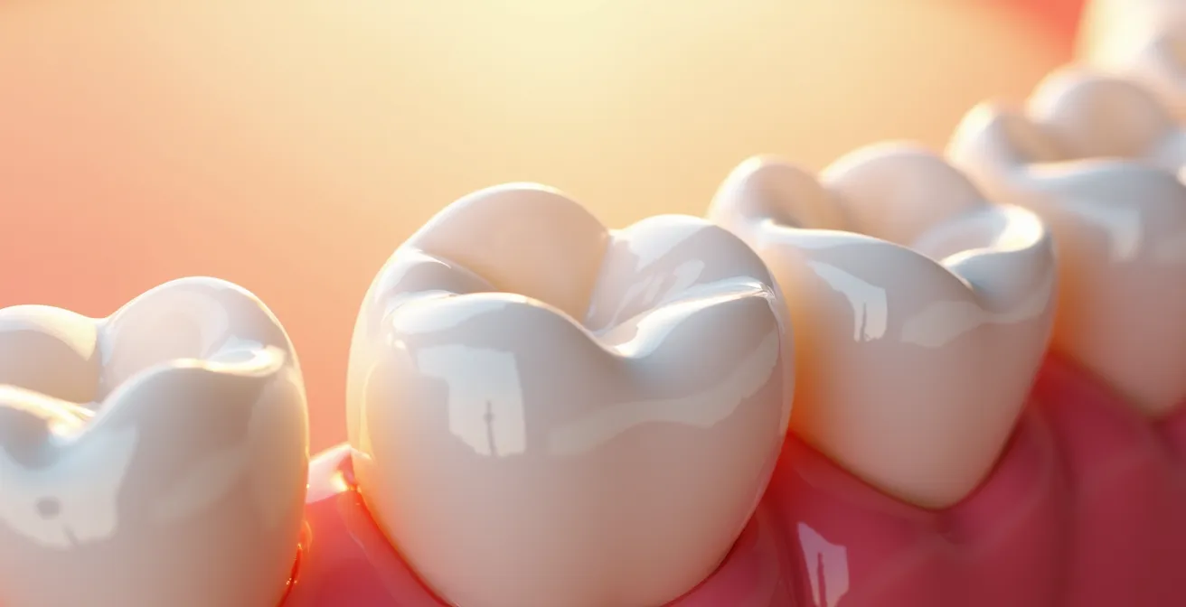 Extreme close-up of tooth enamel surface showing texture and mineral structure