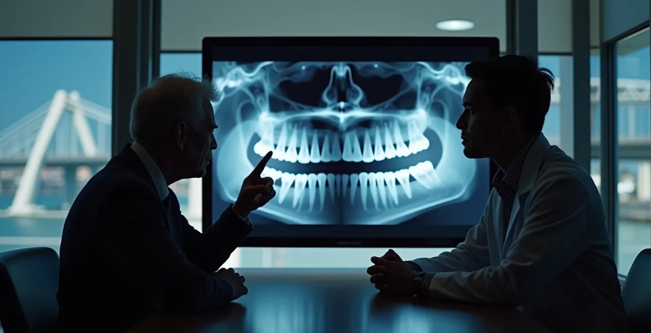 Montreal dental team discussing treatment plan with American patient using digital display