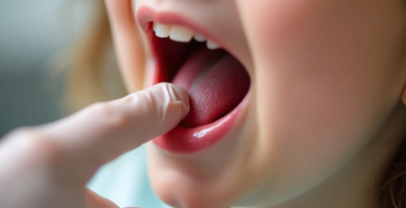 Child practicing tongue exercises with a speech therapist in a Montreal clinic setting.