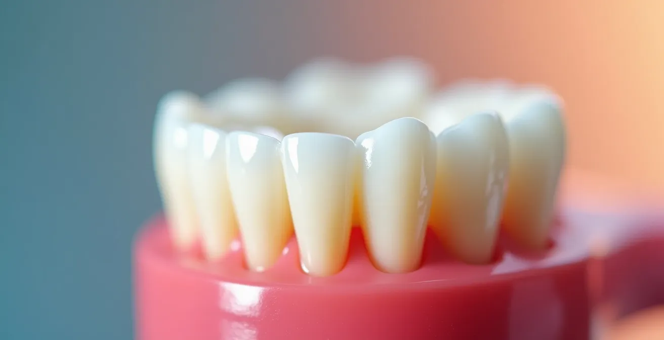 Close-up of teeth with protective fluoride layer visible as a subtle coating