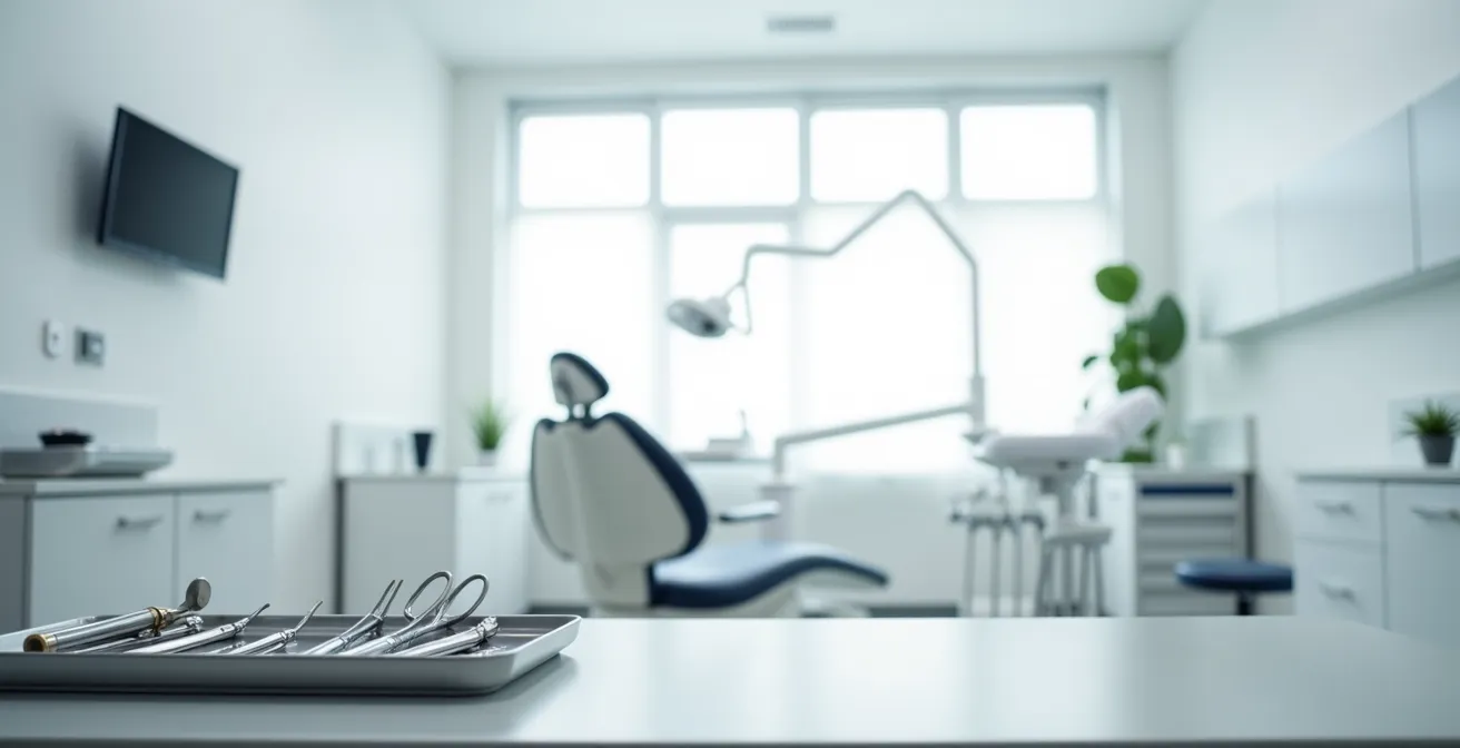 Wide angle view of a modern Montreal dental clinic showing a clean and professional hygienist workspace