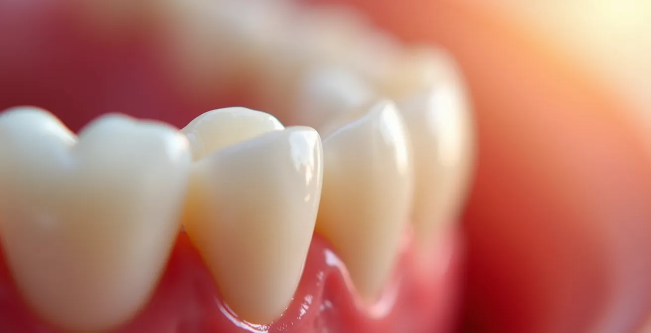 Close-up comparison of a natural tooth and an invisible composite filling under natural light, showing a seamless blend.