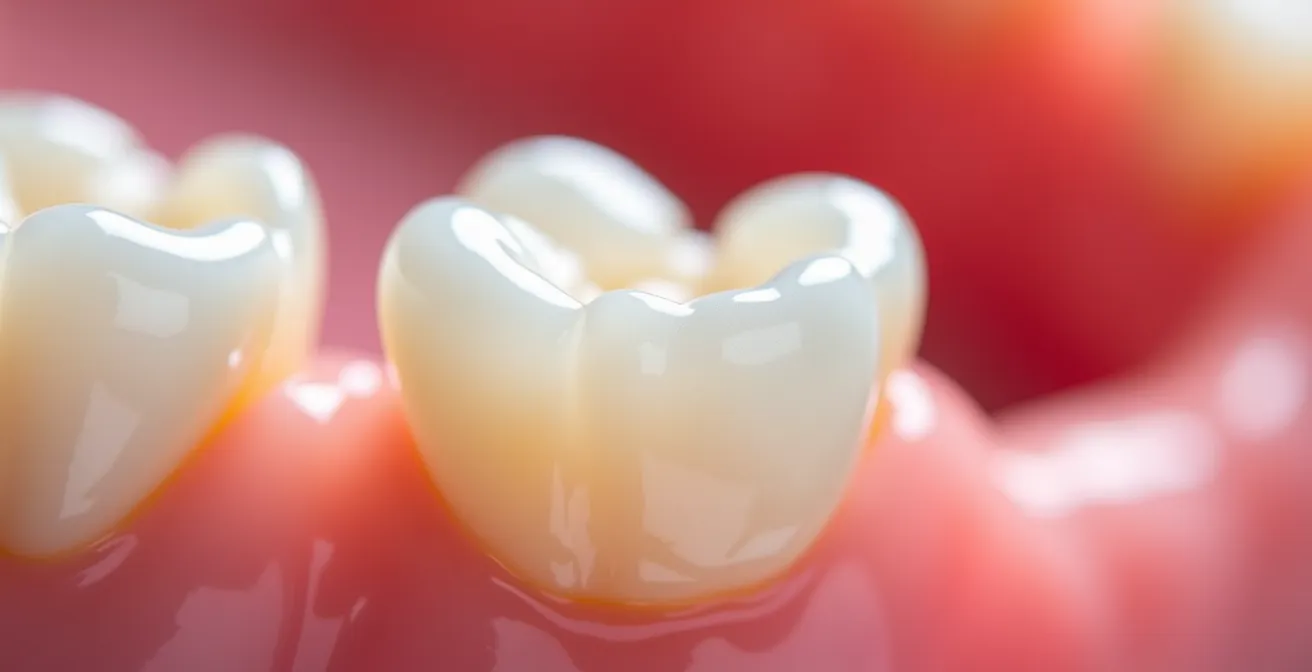 Extreme close-up of baby tooth showing white spot lesions indicating early decay
