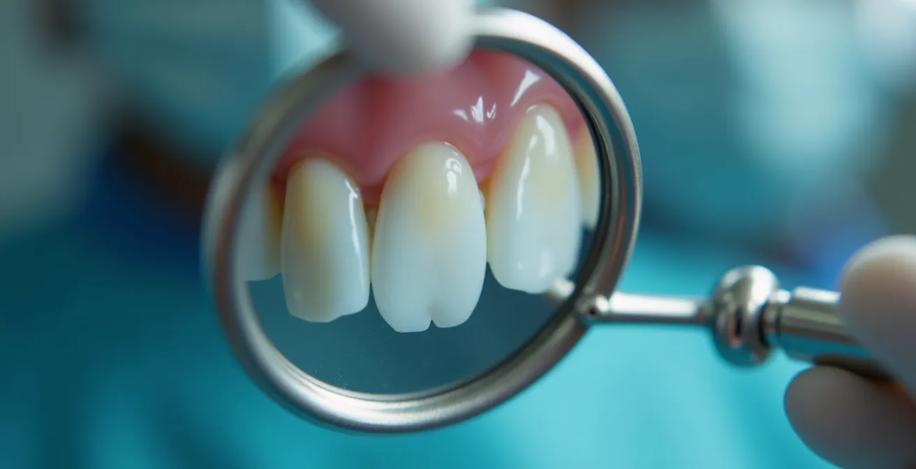 Extreme close-up of dental examination tools and tooth surface texture