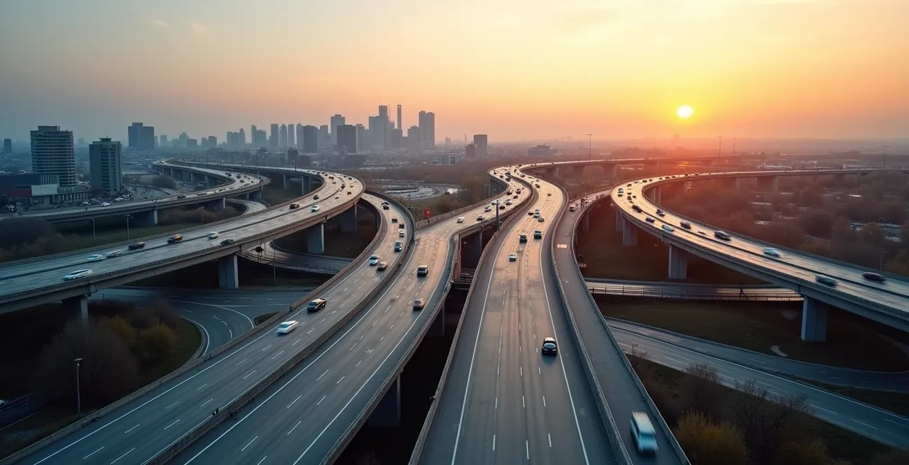 Aerial view of Montreal highway system as cardiovascular metaphor