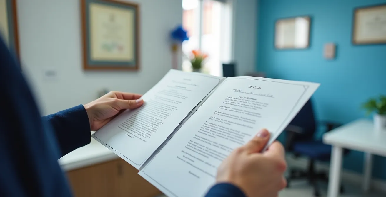 Patient reviewing rights documentation in Quebec dental office setting