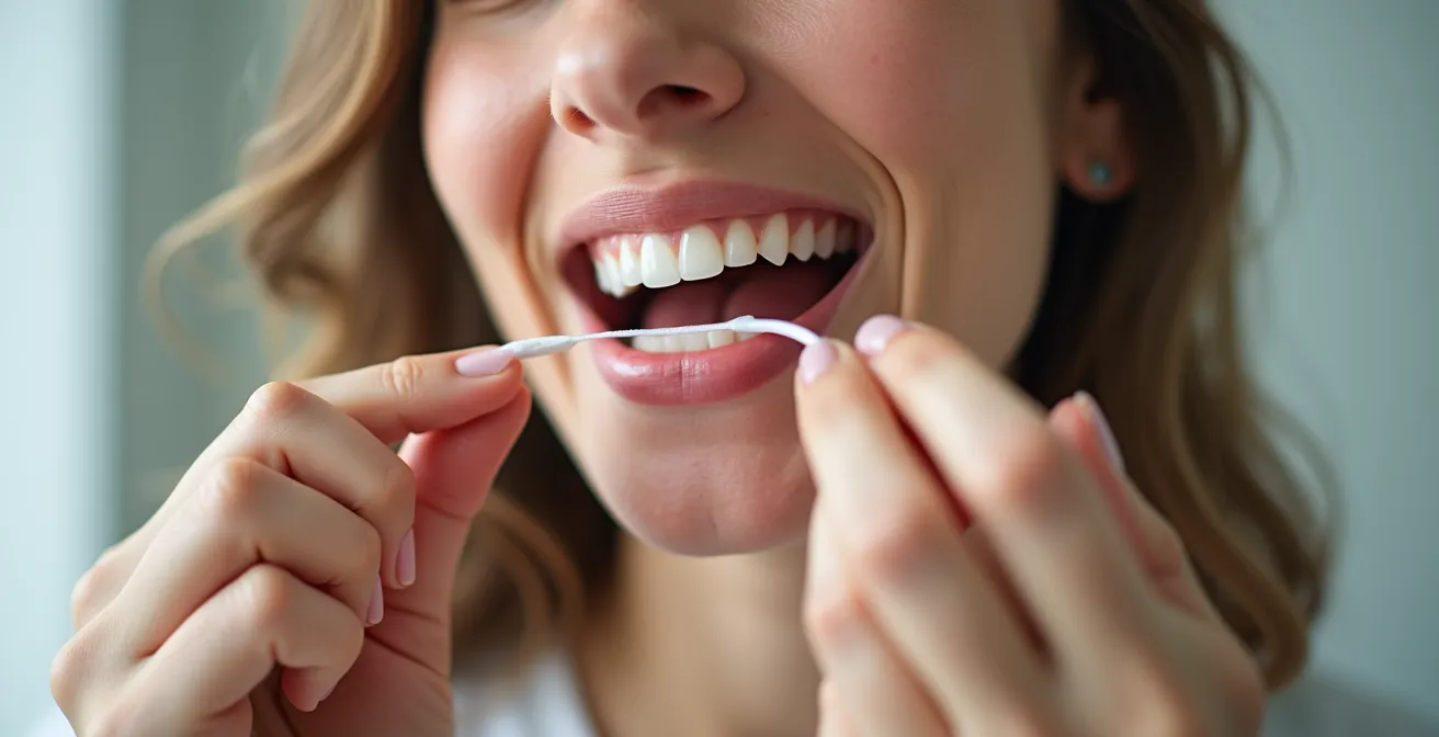 Demonstration of proper C-shape flossing technique around a tooth