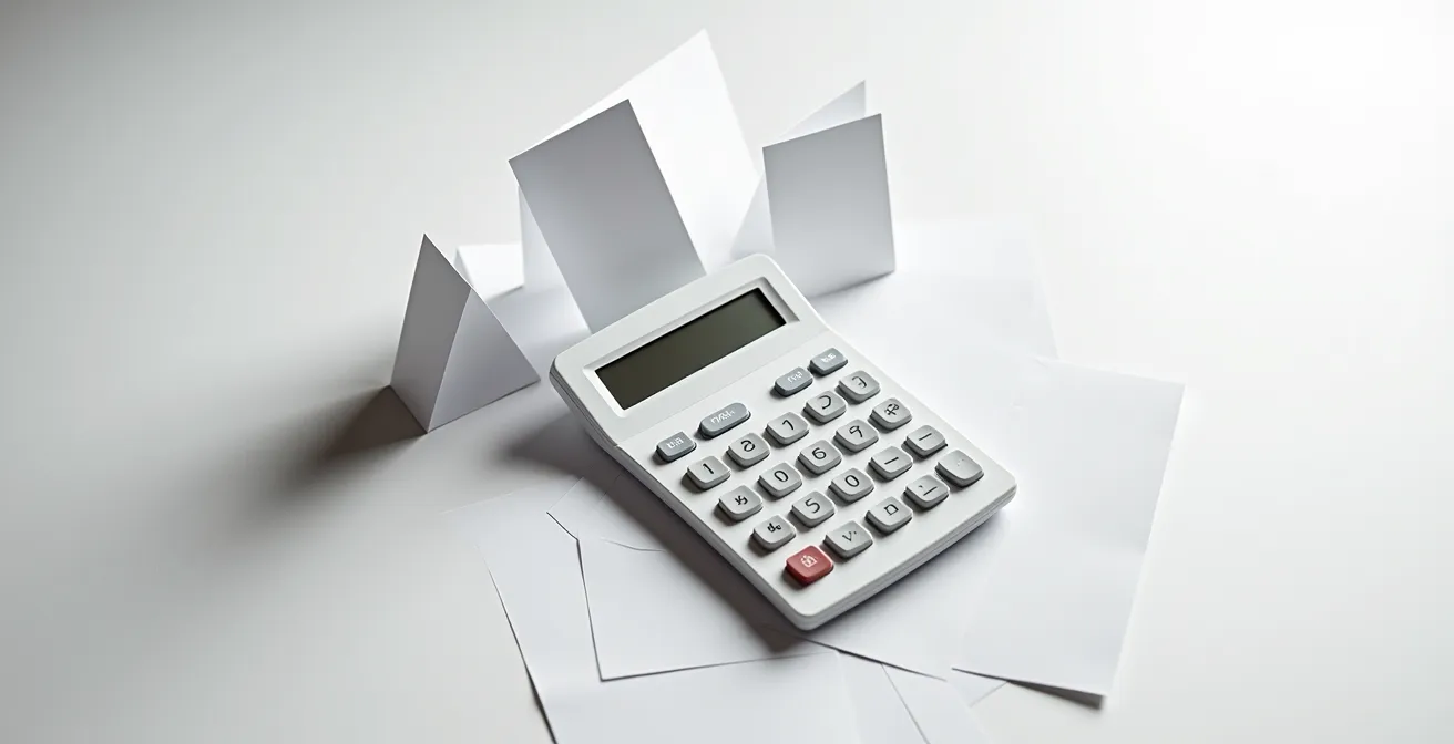 Tax documents and a calculator on a desk, symbolizing the calculation of dental expenses for a tax refund.