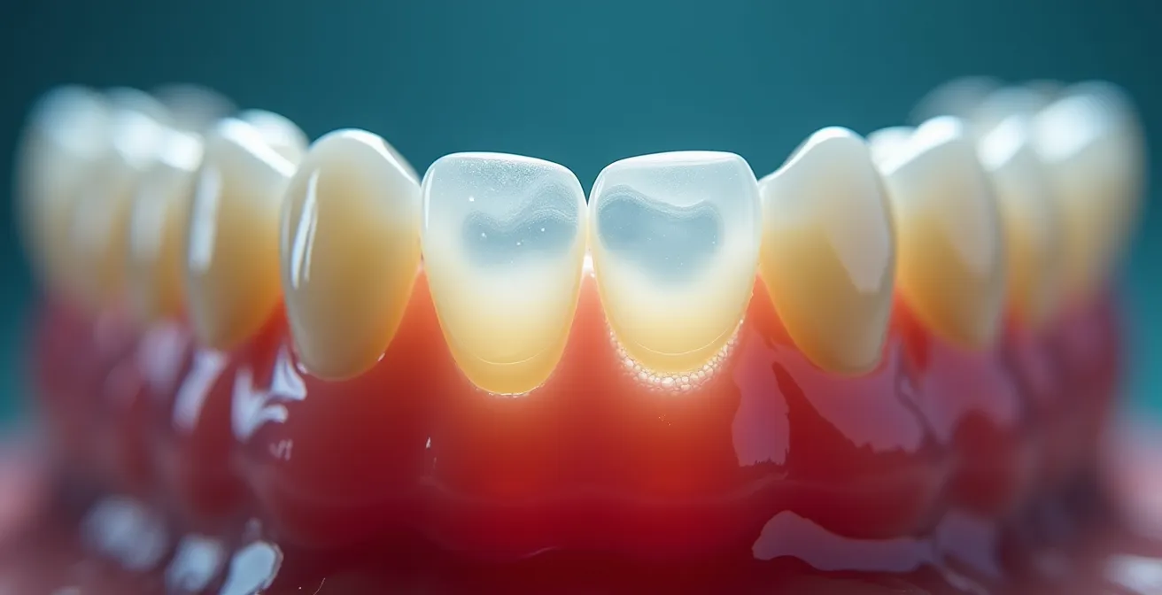 Macro view of dental explorer checking sealant on molar tooth surface