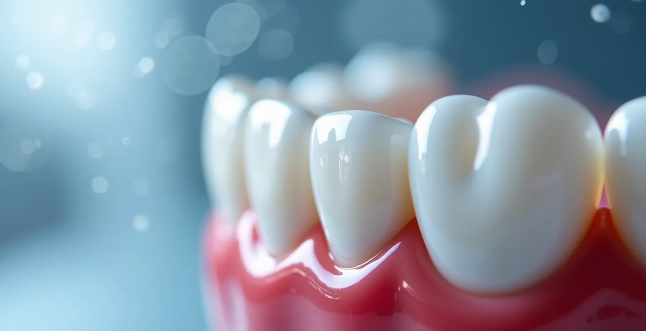 Extreme close-up of porcelain veneer bonding edge showing precise cement application