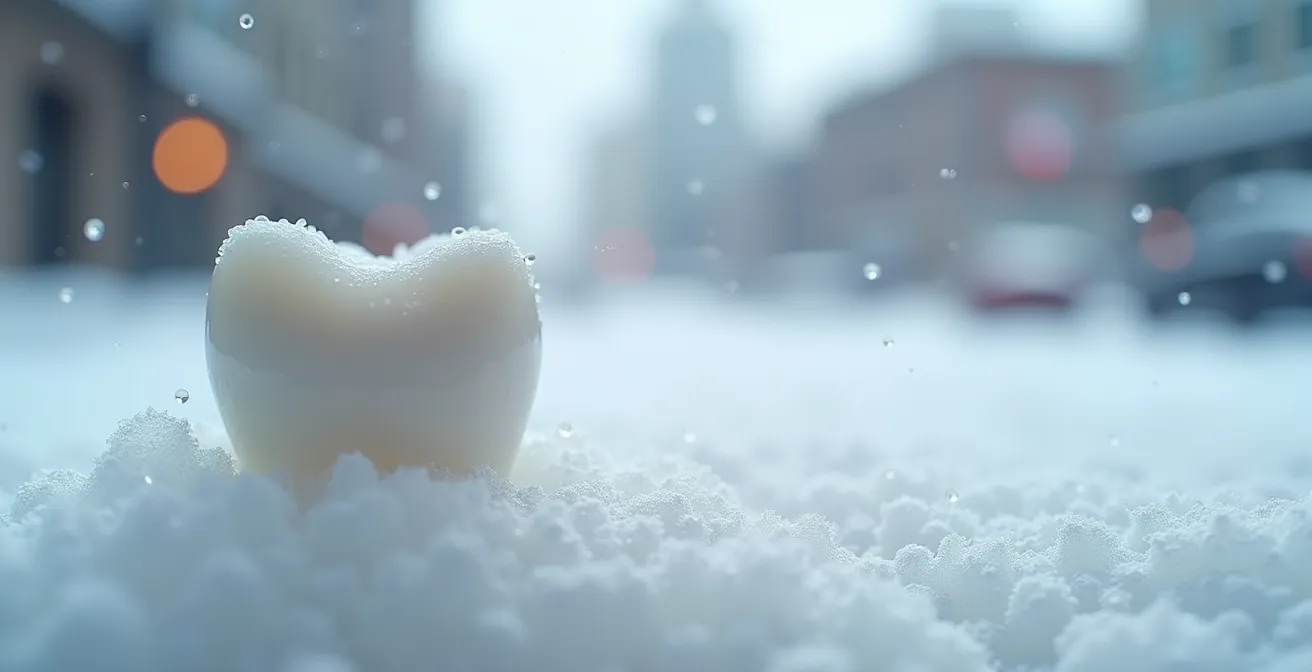 Close-up of protective dental materials in Montreal winter setting